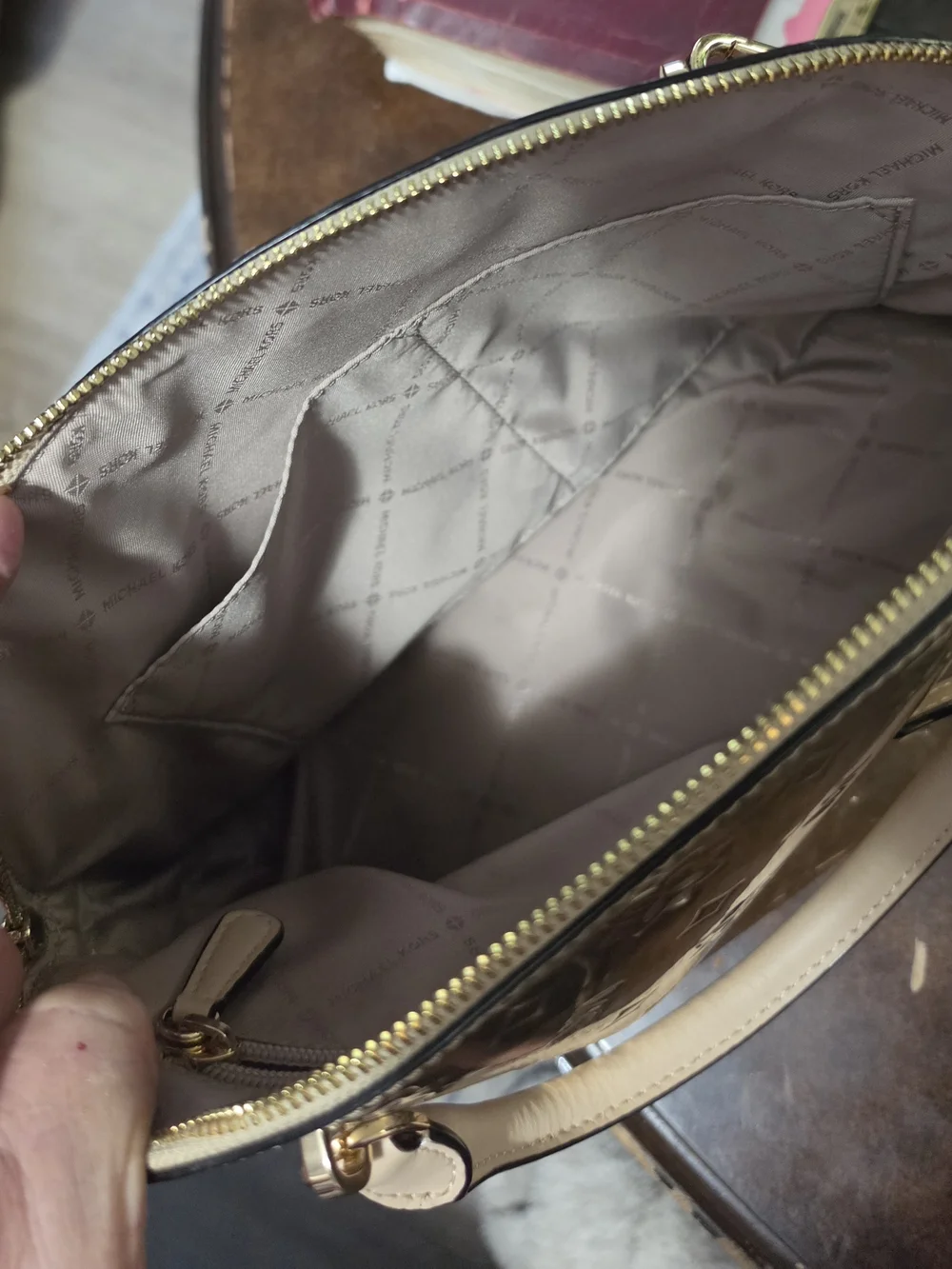 Michael Kors Rose Gold Dome Satchel with Blush Handles